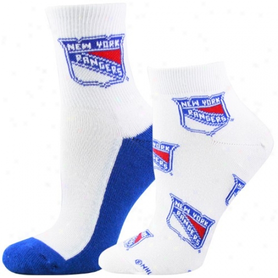 New York Rangers Ladies White Quarter & Footie 2-pack Socks