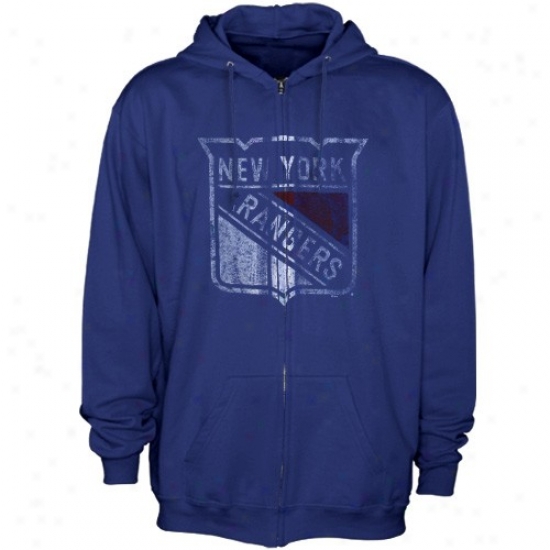 New York Rangers Sweat Shirt : Majestic New York Rangers Royal Blue Distressed Logo Full Zip Sweat Shirt