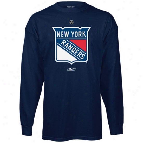 New York Rangers Tees : Reebo kNew York Rangers Navy Blue Prime Logo Long Sleeve Tees