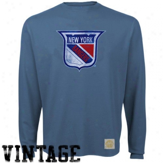 New York Rangers Tshirt : Reebok New York Rangers Light Blue Retro Lovo Long Sleeve Vintage Premium Thermal Tshirt