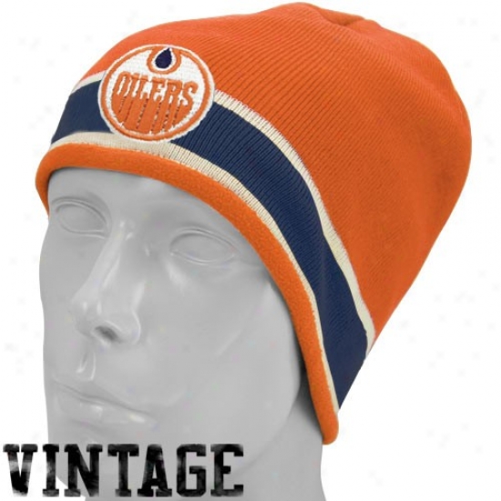 Oilers Gear: Reebok Oilers Orange Vintage Knit Beanie