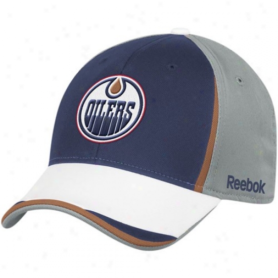 Oilers Hat : Reebok Oilers Gray-nwvy Blue Nhl 2010 Draft Day Flex Fit Hat