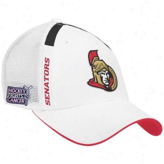 Otatwa Senator Merchandise: Reebok Ottawa Sena5or White  Hockey Fights Cancer Draft Day Flex Fit Hat