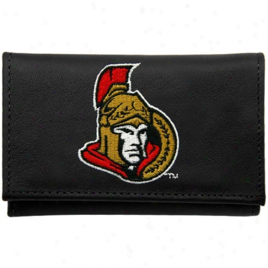 Ottawa Senators Black Leather Embrpidered Tri-fold Wallet