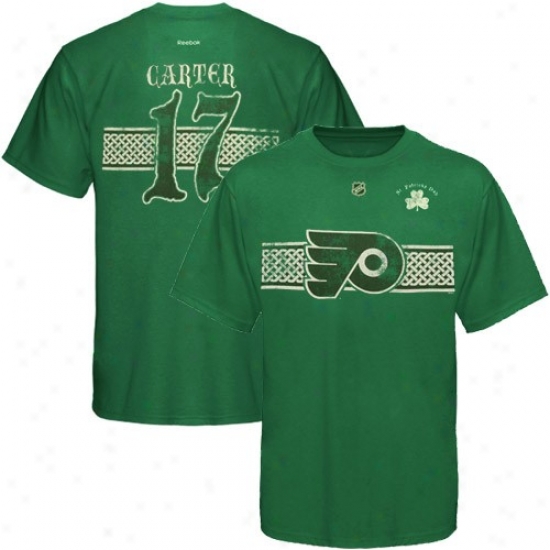 Philadelphia Flyer T Shirt : Reebok Philadelphia Flyet #17 Jeff Carter Kelly Green St. Patrick's Day Player T Shirt
