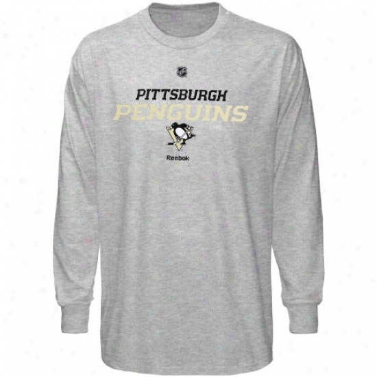 Pittsburgh Penguin Apparel: Reebok Pittsburgh Penguin Ash Team Speedy Long Sleeve T-shirt
