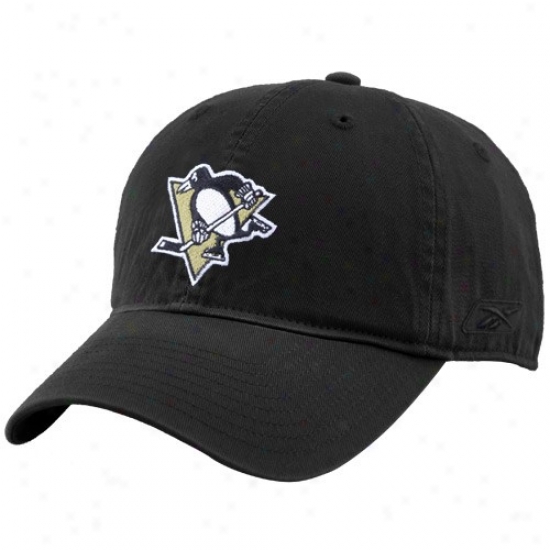 Pittsburgh Penguin Gear: Reebok Pittsburgh Penguin Black Unstructured Slouch Hat
