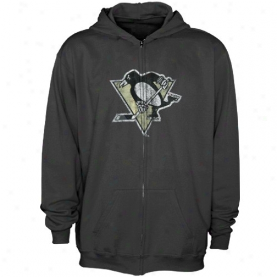 Pittsburgh Penguin Sweatshirt : Reebok Pittsburgh Penguin Charcoal Better Logo Full Zip Sweatshirt