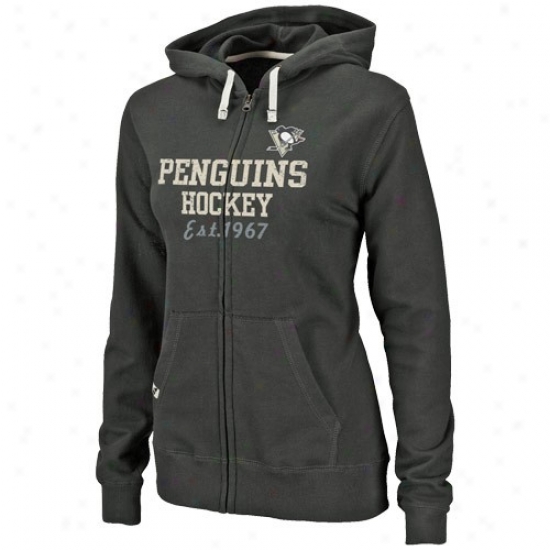 Ptitsburgh Penguin Sqeatshirts : Majestic Pittsburhg Penguin Ladies Black Lucky Charm Full Zip Sweatshirts
