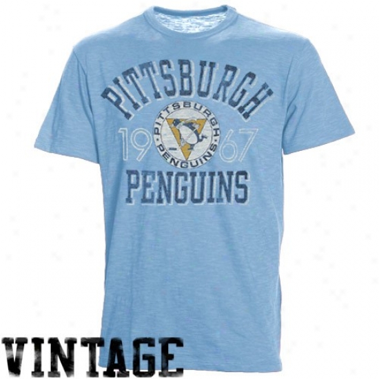 Pittsburgh Penguin T Shirt : Banner '47 Pittsburgh Penguin Heather Illustration Blue Hockwy Premium Vintage T Shirt