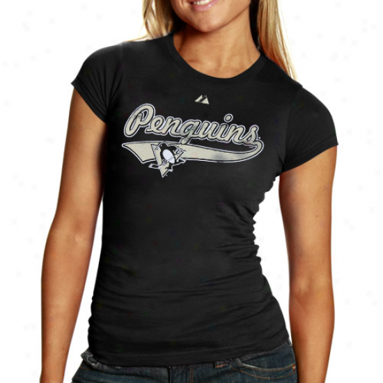Pittsburgh Penguin T-shirt : Majestic Pittsburgh Penguin Ladies Black Body Check T-shirt
