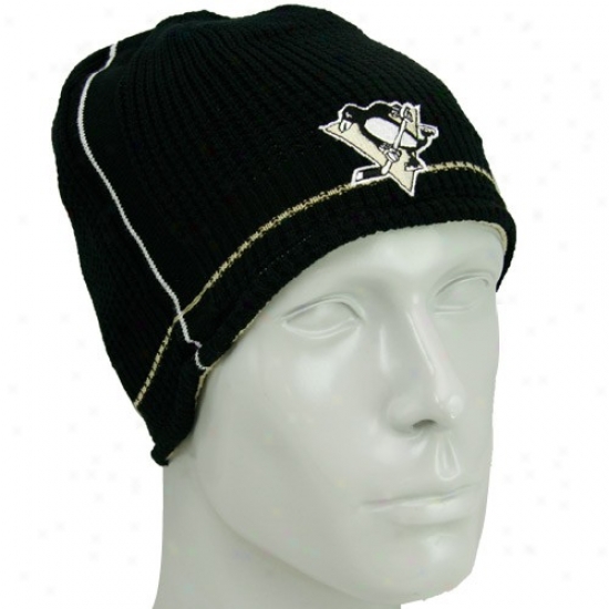 Pittsburgh Penguins Hat : Reebok Pittsbyrrgh Penguins Black-gold Official Team Reversible Knit Beanie