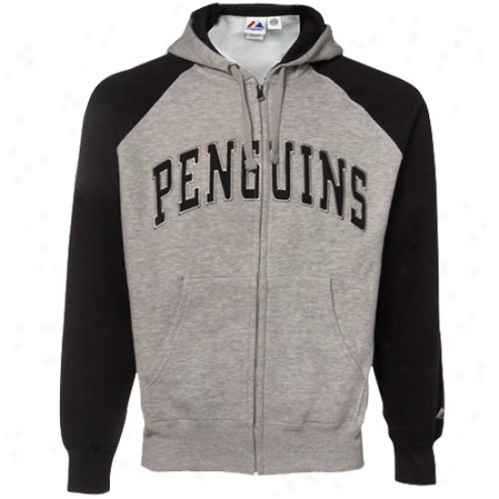 Pittsburgh Penguins Hoody : Majestic Pittsburgh Penguins Ahs-black Slap Shot Full Zip Hoody