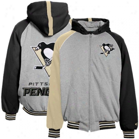 Pittsburgh Penguins Jacket : Pittsburgh Penguins Gray Full Zip Raglan Hoody Sweatshirt