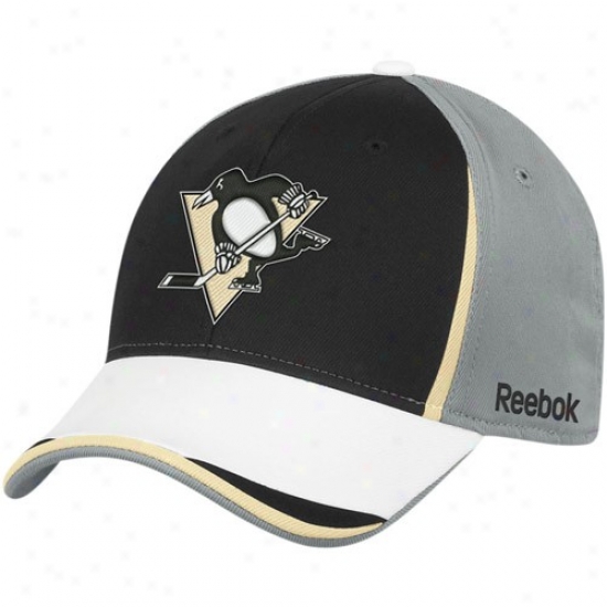 Pittsburgh Penguins Merchandise: Reebok Pittsburgh Penguins Gray-black Nhl 2010 D5aft Day Flex Fit Hat