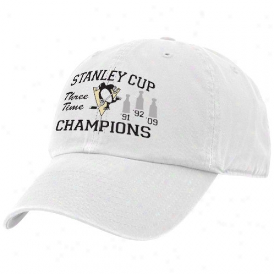 Pittsvurgh Penguins Merchandise: Twins '47 Pittsburgh Penguins 2009 Nhl Stanley Cup Champions White 3-time Champs Adjustable Hat