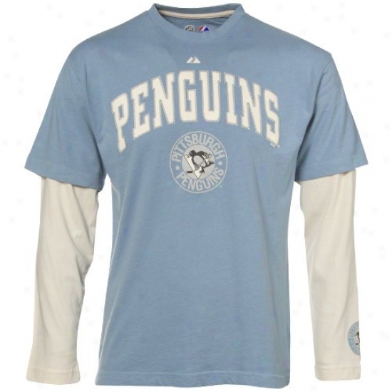 Pittsburgh Penguins Shirt : Majestic Pittsburgh Penguins Light Blue-white Official Scorer Double Layer Premium Shirt