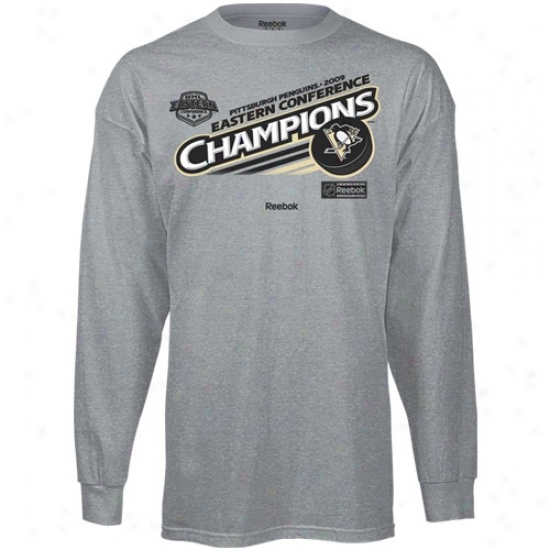 Pittsburgh Penguins Shirts : Reebok Pittsburgh Penguins Ash 2009 Nhl Eastern Conference Champions Locker Room Long Sleeve Shirts