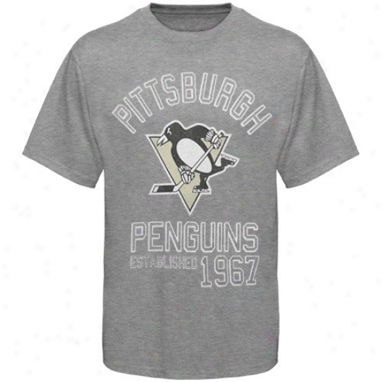 Pittsburgh Penguins T-shirt : Banner '47 Pittsburgh Penguins Ash Baseline Distressed T-shirt