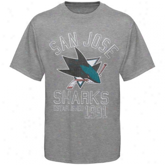 San Jose Shark Apparel: Banner '47 San Jose Shark Ash Baseline Distressed T-shirt