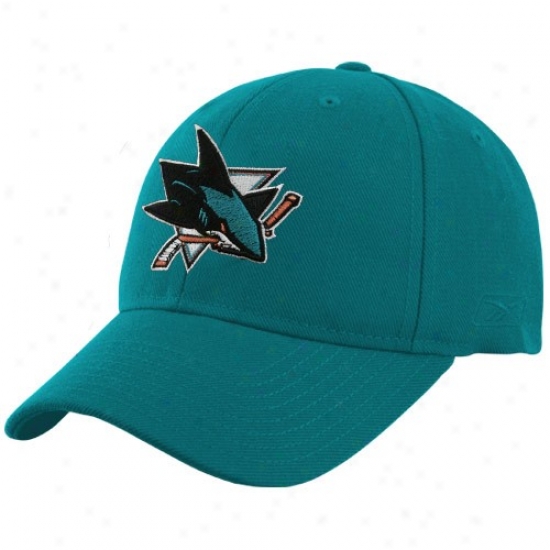 San Jose Sharks Cover : Rrebok San Jose Sharks Aqua Basic Logo WoolB lrnd Adjustable Cap