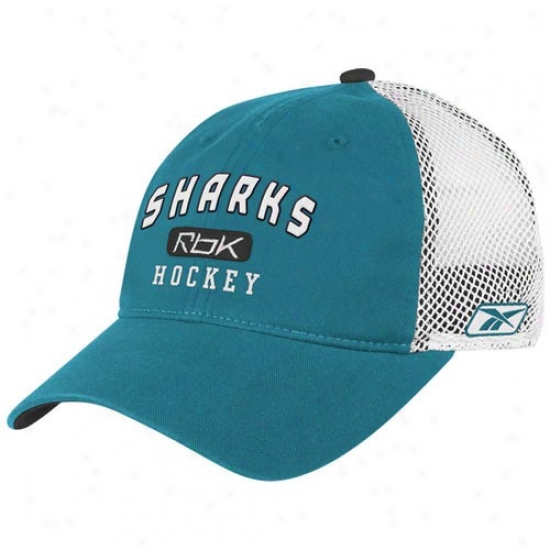 San Jose Sharks Hats : Reebok San Jose Sharks Teal Hockey Mesh Slouch Flex Suit Hats