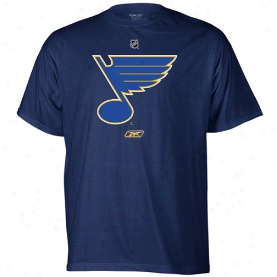 St. Louis Blues Shirt : Reebok St Louis Melancholy Navy Blue Elementary Logo Shirt