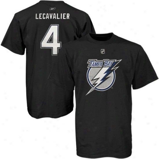 Tampa Bay Lightning T-shirt : Reebok Tampa Bay Lightning Black #4 Vincent Lecavalier Nae And Number T-shirt