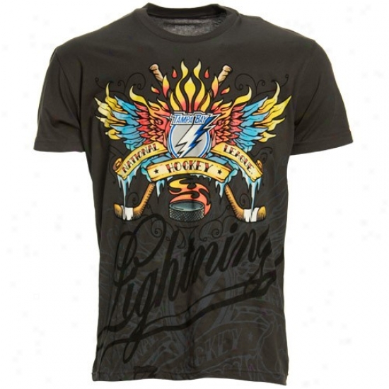 Tampa Bay Lighfing Tshirt : Reebok Tampa Bay Lightning Charcoal Flame Thrower Super Soft Premium Tshirt