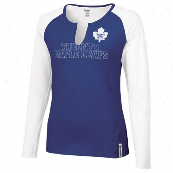 Toronto Maple Leaf Tshirt : Reebok Toronto Maple Leaf Ladies Royal Blue-white High Pitch Long Sleeve Premium Tshirt