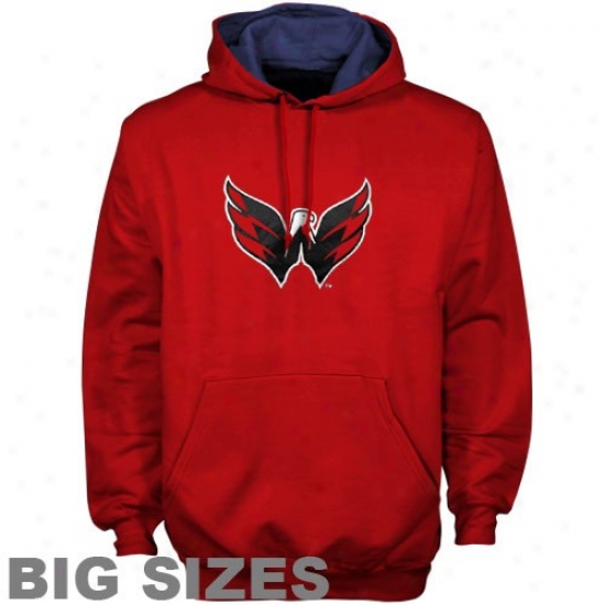 Washington Capital Stuff: Majestic Washington Capital Red Teamm Logo Big Sizes Hoody Sweatshirt