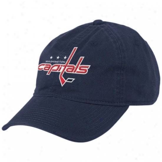 Washijtgon Capitals Gear: Reebok Washington Capitals Navy Blue Basic Logo Adjustable Slouch Hat